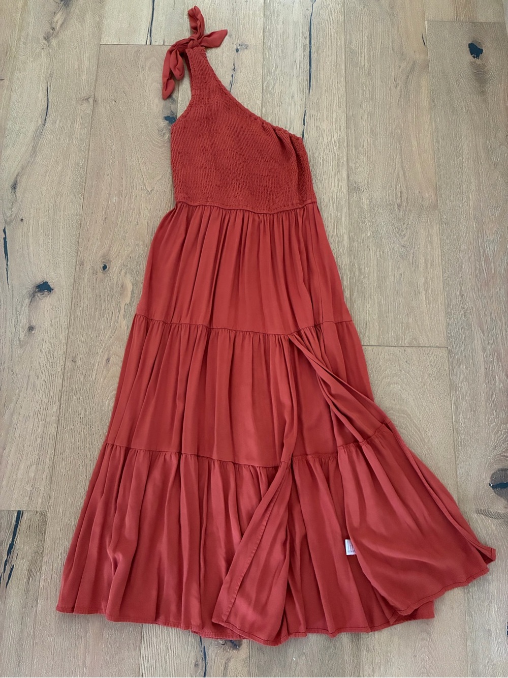 One-Shoulder Rust Tiered Maxi Dress